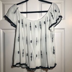 Black and White Geometric Stitch Off Shoulder Top